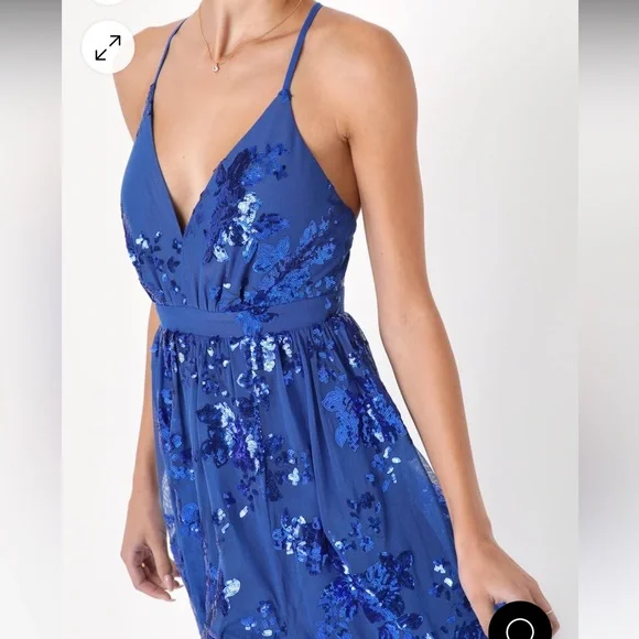 Lulus Captivating Essence Blue Sequin Backless Maxi Dress, Size Medium, NWT - Picture 3 of 17